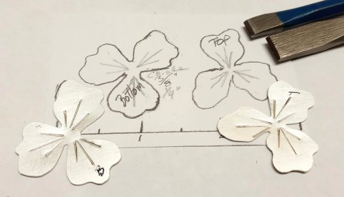 Judy Larson's Three Petal Bud and Layered Embellishment - , Metalwork, Cutting, Cutting Tool, Cutters, Butane Torch, Soldering, Solder, stamp lines